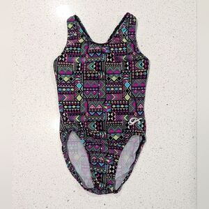BEAUTIFUL GK ELITE Gymnastic Dance Leotard LARGE RazorBack AZTEC Geometric NEON